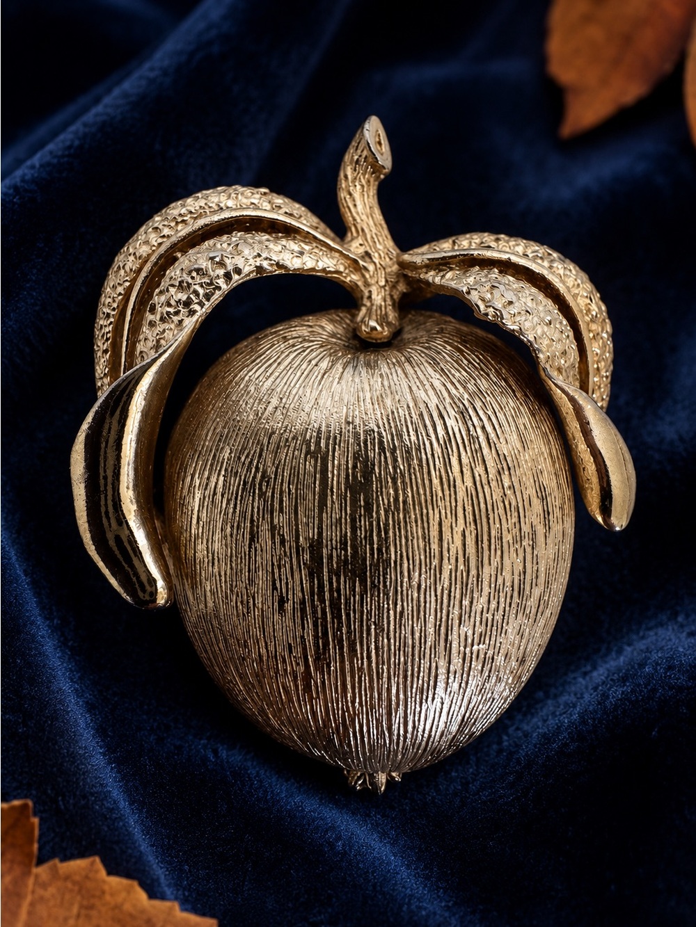 Vintage Sarah Coventry Gold Tone Peach Plum Fruit Brooch Textured Statement Pin